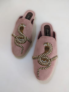 The Serpentine Mules in Dusty Rose